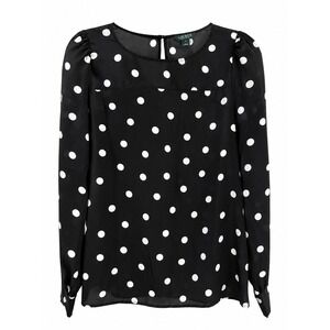 J.Crew Black & White Polka Dot Sheer Blouse Size Small Classic Chic Top